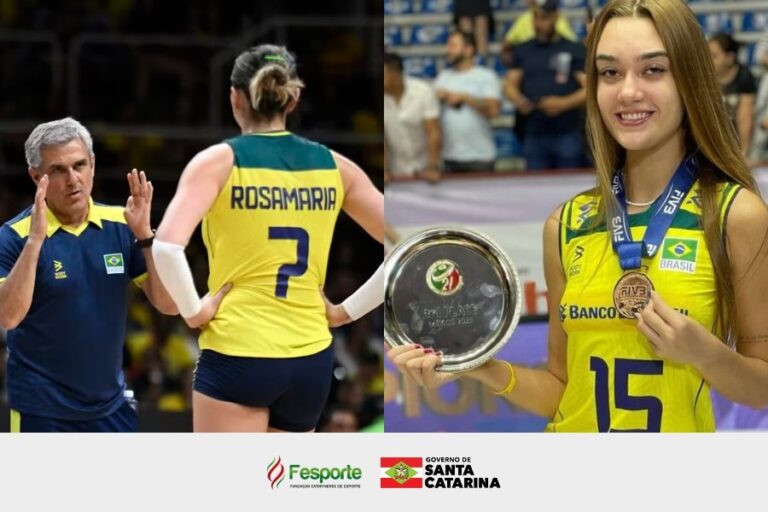 Rosamaria Montibeller e Helena Jonck disputam a liga das nações de vôlei feminino pela seleção brasileira