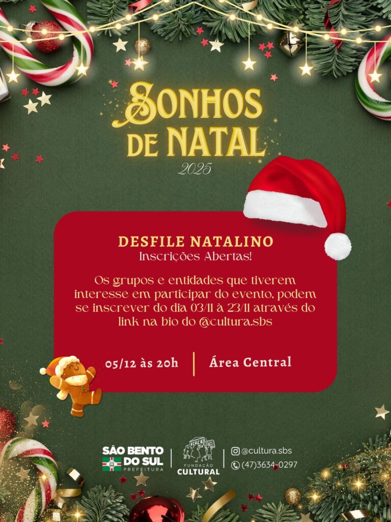 Inscrições abertas para o Desfile Natalino 2025 em São Bento do Sul